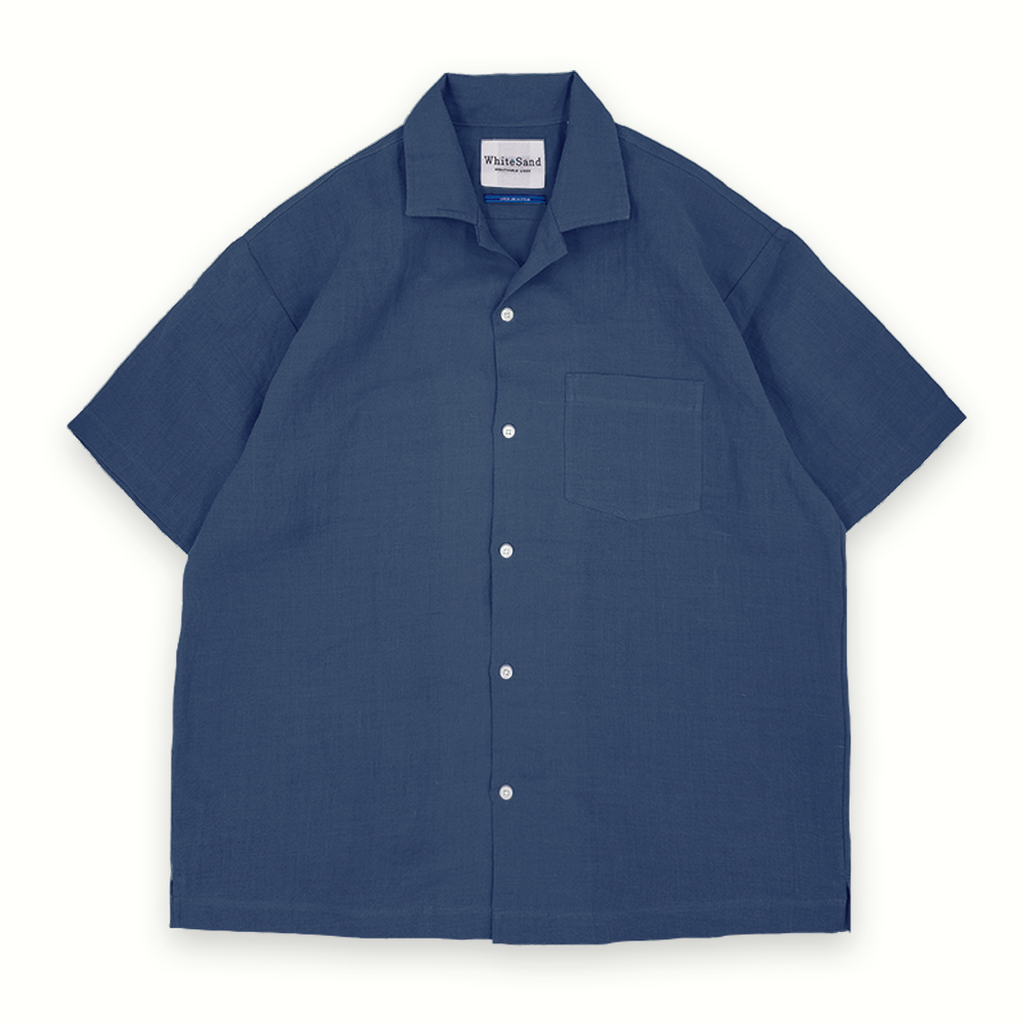 OPEN COLLAR LINEN SHIRT